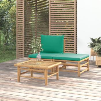 vidaXL 3-Piece Bamboo Garden Lounge Set with Green Cushions