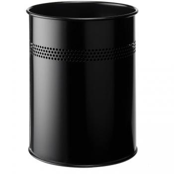 Durable 330001 Basurero redondo de metal, 15 litros, perforación 30 mm, Negro