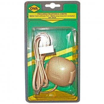 OVA-CABLE ALARGADOR TELEFÓNICO 2MT ENCHUFE 3POLI UNIFICADA CGT PASO PLUG-CONECTOR 6/4 CONDUCTORES