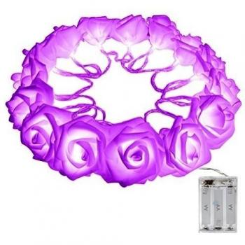 CrazyFire guirnalda de flores boda guirnalda luminosas 20 LED luz de 3 * AA pilas para decoración dormitorio, fiesta, Navidad, fiestas morado