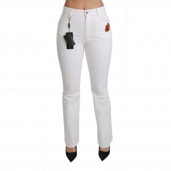 Dolce & Gabbana White Heart Flared Stretch Cotton Pants - IT42|M