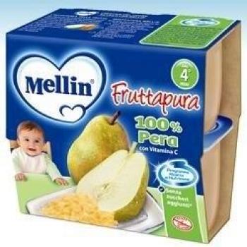 Mellin Pera Pura Fruta 4x100g - Puré de fruta de pera, formato 4 unidades de 100 gramos cada una, sin azúcares añadidos, ideal para bebés y niños pequeños