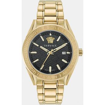 Versace Men's V-Code Swiss Made Gold Steel Watch with Date and Luminous Hands