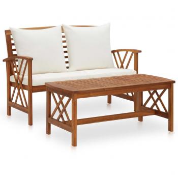2-Piece Solid Acacia Wood Garden Lounge Set with Cushions