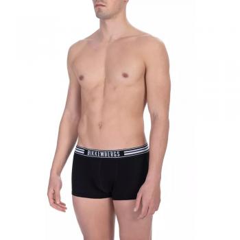 Bikkembergs Men's Black Cotton Underwear - Pack of 2 Boxers with Fashion Stripes, Size Medium