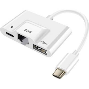 Adaptador Compacto USB-C a Ethernet / USB / USB-C Plug and Play Blanco
