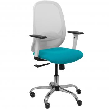 Silla de Oficina Cilanco Malla Blanca Asiento Bali Turquesa Brazo Regulable Base Cromada Ruedas para Parqué