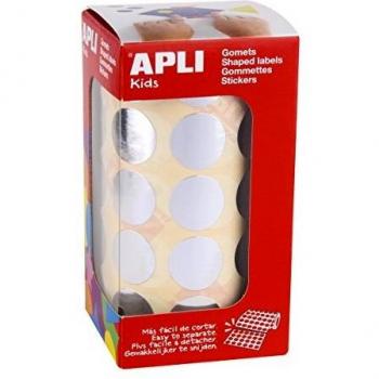APLI Kids - Rollo de gomets redondos 20 mm, color plata