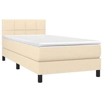 Cama box spring con colchón viscoelástico de espuma, protector, muelles ensacados, adaptable, acolchado reversible, tela color crema 100x200 cm