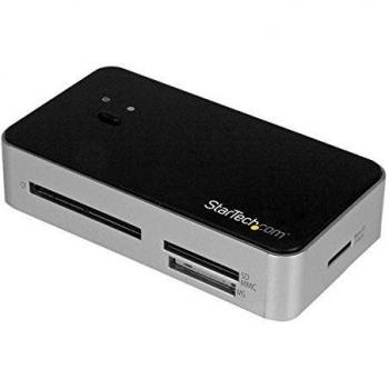 StarTech.com FCREADU3HC - Lector USB 3.0 de tarjetas de memoria Flash con hub concentrador USB de 2 puertos y salida de carga rápida