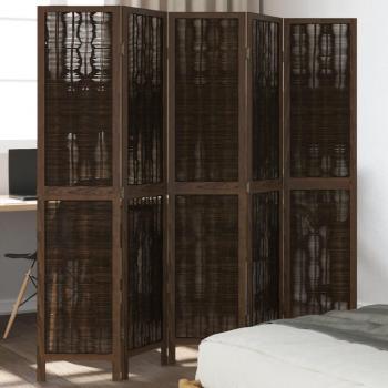 Biombo separador de 5 paneles de madera de paulownia marrón oscuro VidaXL