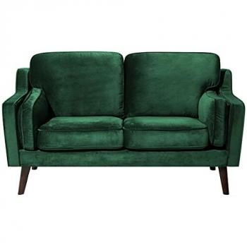 Sofá de 2 Plazas en Terciopelo Verde con Patas de Madera Clásico Lokka