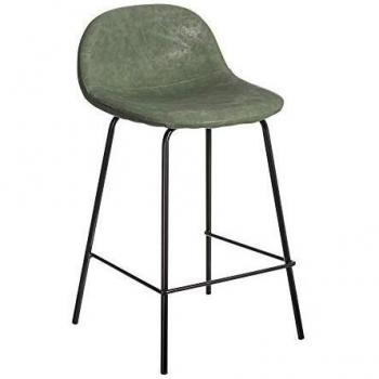 Taburete Alto con Respaldo tapizado Verde de Polipiel y Metal de 42x36x80 cm - LOLAhome