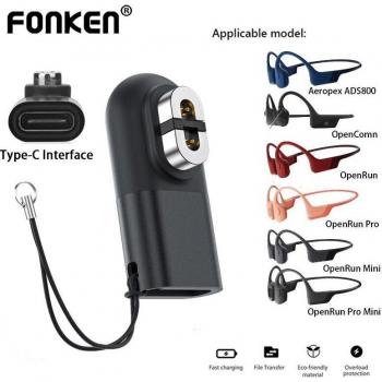 Adaptador de carga magnético USB C Fonken para Aeropex AS800/OpenComm/OpenRun - Cargador de auriculares de conducción ósea Connverter negro