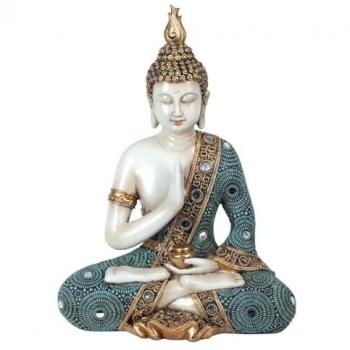 Buda Grande Sentado Signes Grimalt - Figura de Buda en color azul, tamaño 9x22x24cm, colección oriental Decor and Go