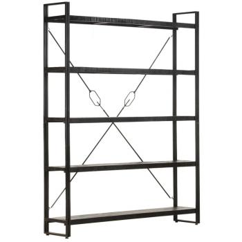 5-Tier Black Mango Wood Bookcase 140x30x180 cm