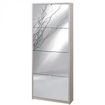 Zapatero Delgado Espejo 4 Puertas Olmo Claro 63x18x154 cm