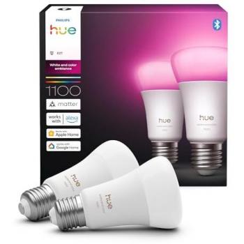 Pack de 2 Bombillas Inteligentes Philips Hue E27 Ambiance Blanca y Color 1100lm