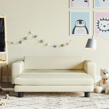 Sofá infantil con reposapiés de cuero sintético crema 100x50x30 cm