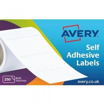 Avery AL01 Self-Adhesive White Address Labels, 76 x 37 mm, Pack of 250