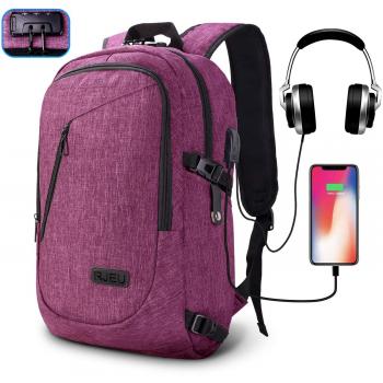 Mochila Antirrobo Impermeable, Mochila para Portátil Multiusos Mochilas Escolares con Puerto de Carga USB - Negro