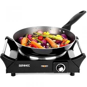 Duronic HP1BK Placa Eléctrica Portátil 1500W con diámetro de 187mm - Hornillo Eléctrico con Asas - Calientaplatos ideal para camping, caravana, campo, peroles