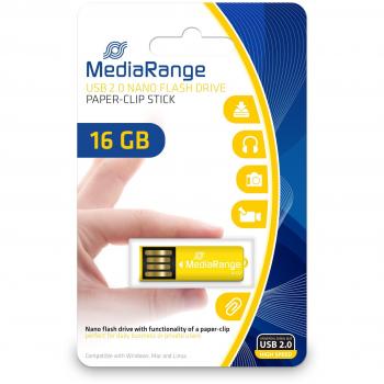USB Nano Stick Clip-On 16GB Amarillo