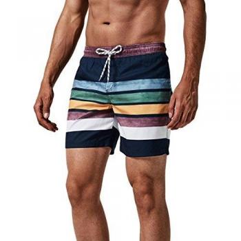 MaaMgic Shorts de Baño para Hombre Shorts de Playa Traje de Bañode Secado Rápido para Vacaciones Diseño a Rayas,Rayas Azul Marino M