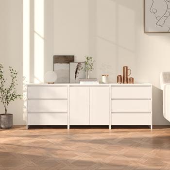Aparador 3 piezas blanco pulido madera multicapa vidaXL Aparador de 3 piezas madera manufacturada blanca brillante