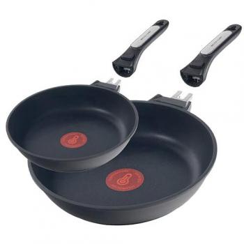 Sartenes ECODE® de Aluminio Fundido Inoxidable 20/28 cm con 2 Mangos Extraíbles, Antiadherentes y Indicador de Temperatura Óptima - Aptas para Horno y Lavava