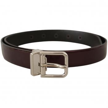 Dolce & Gabbana Brown Patent Leather Silver Metal Buckle Belt - 90 cm / 36 Inches
