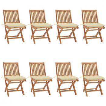 Folding Garden Chairs with Cushions - 8 pcs Solid Teak Wood