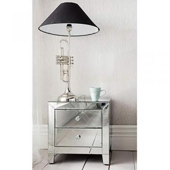 Mesita de Noche Luxury con 2 Cajones Espejo Plata 49 x 50 x 41 cm