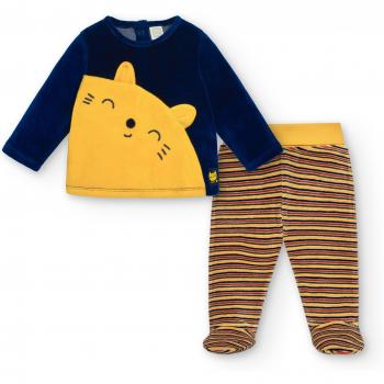 Conjunto de bebé niño 2 piezas azul y amarillo con estampado de gatos Tuc Tuc