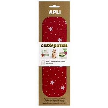 APLI - Papel Cut&Patch Estrellas fondo rojo 3 hojas
