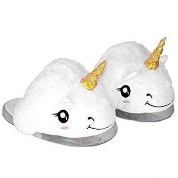 Rainbow Fox Zapatillas de estar por casa blanco con peluche de unicornio para adulto talla europea: 36-41