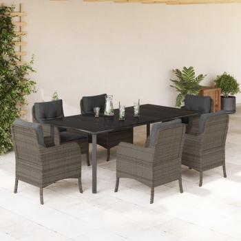 7-Piece Grey Poly Rattan Garden Dining Set with Cushions