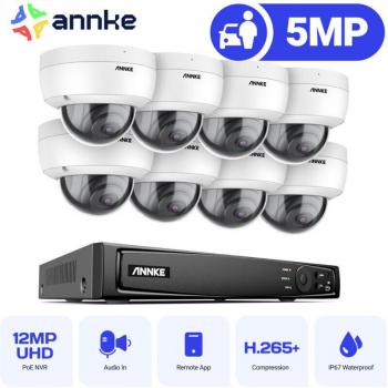 Kit de Vigilancia 8CH 4K NVR con 8 Cámaras Domo 5MP, Visión Nocturna, Detección de Movimiento y Acceso Remoto - Annke