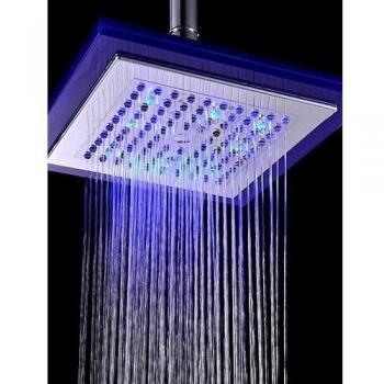 Mari notebookbits-llegada 20,32 cm RGB LED de Control de la temperatura de la cabeza de ducha cuadrada - plata + azul transparente