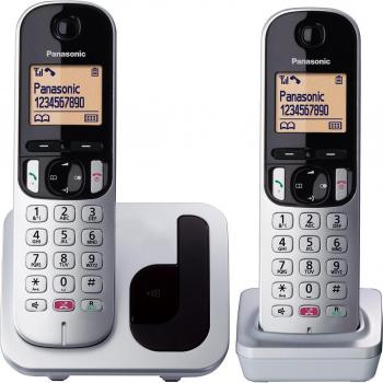 Teléfono Inalámbrico Panasonic KX-TGC252SPS Duo, Pantalla LCD de 3,5 cm (1,4'') con retroiluminación ámbar, Plata/Negro