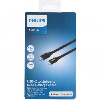 Cable USB-C a Lightning Philips 1.2m - Carga y Sincronización - Negro