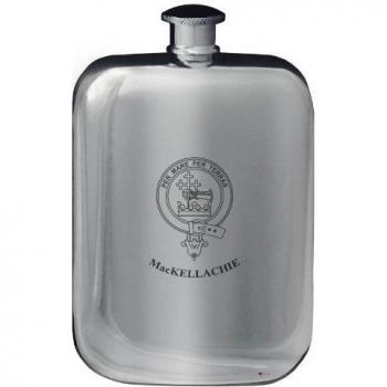 MacKellachie Family Crest Design Pocket Hip Flask 6oz Rounded Polished Pewter