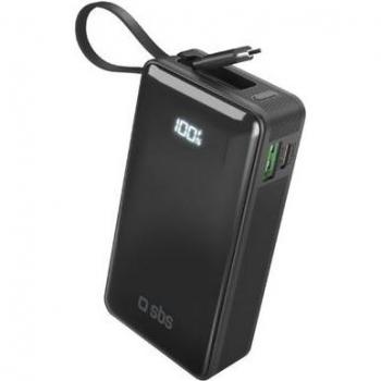 Powerbank SBS 10.000 mAh con cable USB-C integrado y pantalla LCD - Negro