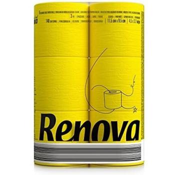 Renova Papel Higiénico, Color Amarillo - 3 Paquetes de 6 Rollos