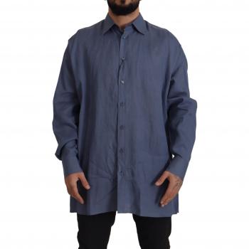 Dolce & Gabbana Dark Blue Linen Slim Fit Dress Formal Men Shirt - IT41 | L, Casual Shirts, male, Blue, Size: XL