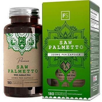 FS Saw Palmetto con Zinc 320mg por Capsula | 180 Capsulas Veganas de Alta Potencia | Serenoa Repens | Saw Palmetto Pelo, Prostata y la Salud Masculina — Sin OGM o Lacteos