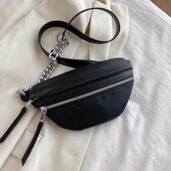 Bolso de Pecho de Nylon para Mujer con Cadena, Bandolera y Riñonera Pequeña en Cuero PU