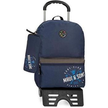 Mochila con Carro 42 cm + estuche escolar Maui Shaka azul marino