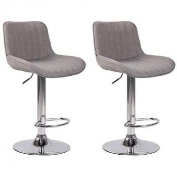 Taburetes de Bar Regulables en Tela Gris - Set de 2, Diseño Lentini con Base Cromada
