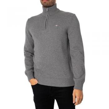 GANT Men's Casual Dark Grey Melange Cotton Half Zip Sweatshirt - Size L